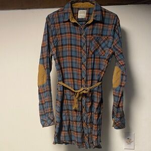 Plaid Button Down Shirt with Belt